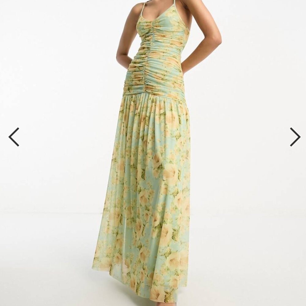 ASOS DESIGN cami ruched pleated maxi dress in floral print